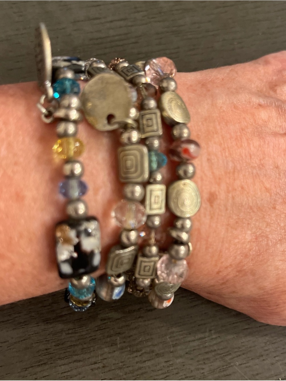 Multi-Color Beaded Wrap Bracelet with Silver-Tone Accents Lizou Brand